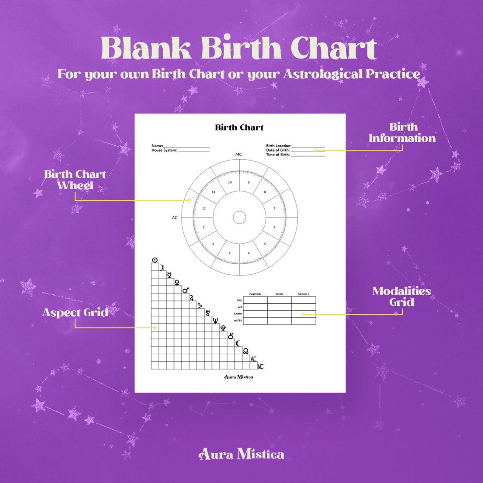 Astrology Wheel, Birth Chart Template, Astrology Printable, Blank Natal ...