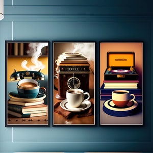 Coffee Decor Art Gift, Coffee Wall Art Posters, Home Office Kitchen Decoration, Cafe Wall Decor, Retro Style