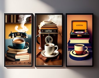 Coffee Wall Art Posters, Unique Coffee Art Gift, Home Office Kitchen Decoration, Cafe Wall Decor, Retro Style