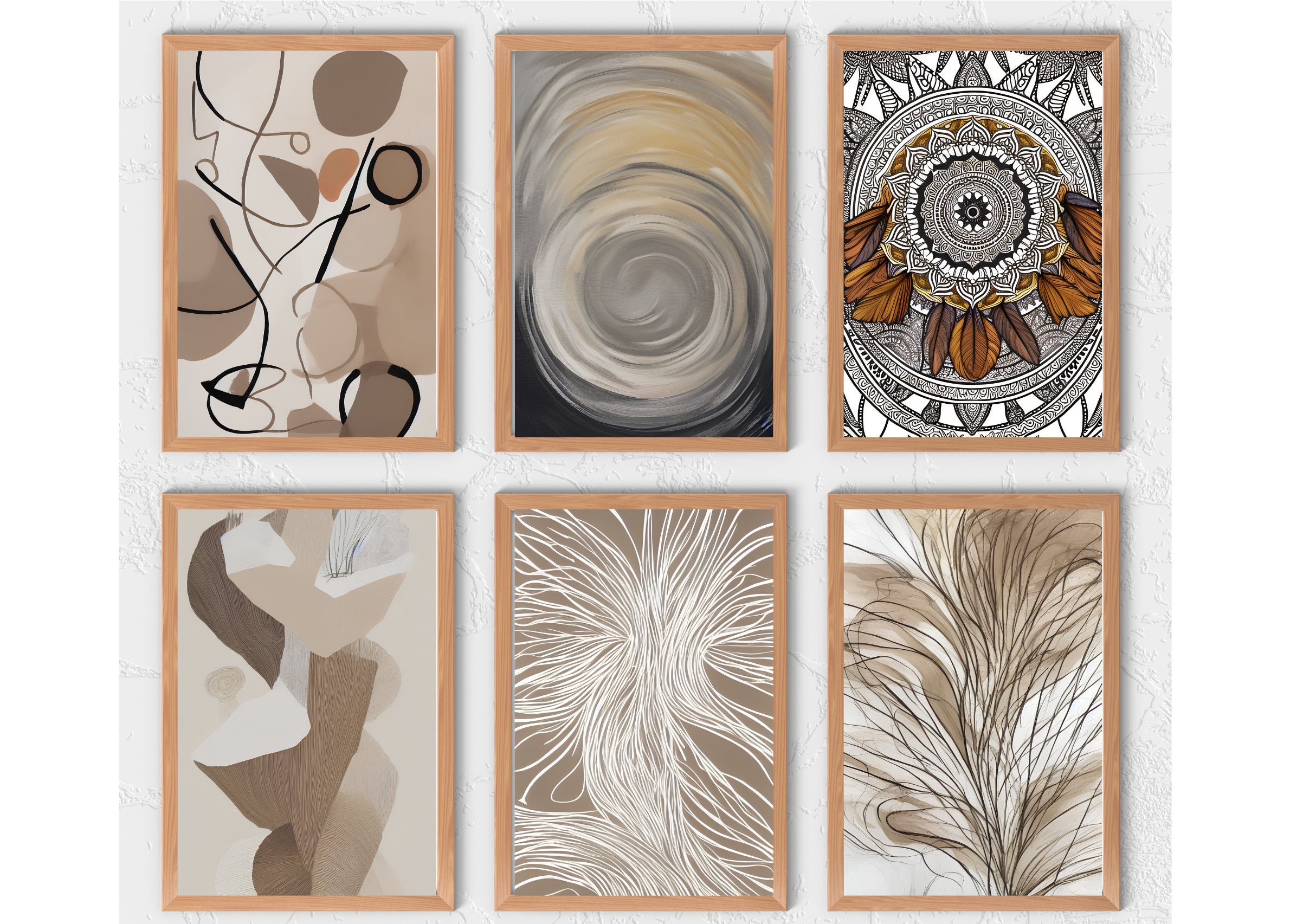 Boho Abstract Gallery Wall Art Print Set of 6, Boho Printable Art ...