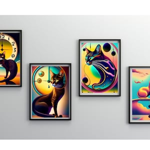 Arte in stile Salvador Dali, Arte moderna dei gatti, Arredamento minimalista, Stile arte stampa Salvador Dali, Gatti in stile surreale, Arte del gatto Salvador Dalì