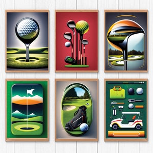 Golf Painting, Set of 6 Prints, Gifts for Golfers, Golf Printable Art, Golf Gifts, Minimalist Wall Art, Golf Club Decor, Digital Download