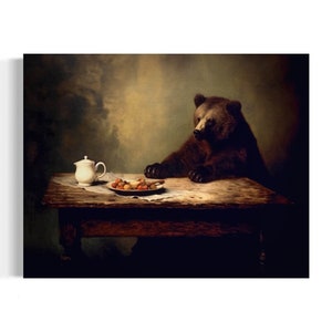 Antique Bear Wall Decor, Vintage Kitchen Still Life Oil Painting, Farmhouse Print, Animal Gallery Wall, Cottagecore Woodland Forest  21AS