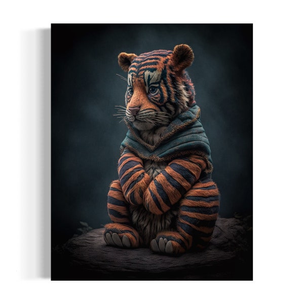 Literary Wall Art | Tigger the Tiger Vintage Painting, Bookish Art, Dark Forest Gallery Wall, Fantasy Playroom Art, Whimsy Animal EB122