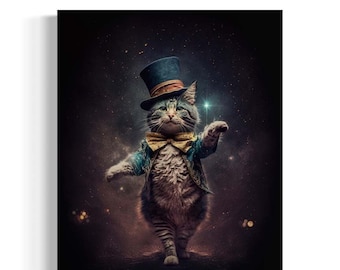 Magic Cat Painting, Ringmaster Cat In A Top Hat, Animals in Clothes Decor, Funny Animal Art, Witchcraft, Wizard, Whimsical Animals AS135