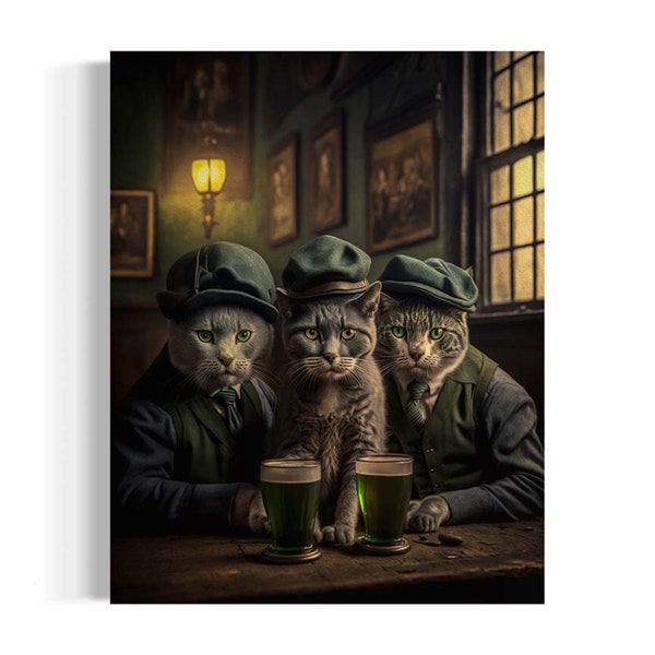 Bar Cart Wall Art | Victorian Cats Drinking, Peaky Blinders Irish Whisky Pub, Vintage Beverage Poster, Bar Decor For Man Cave  AS131