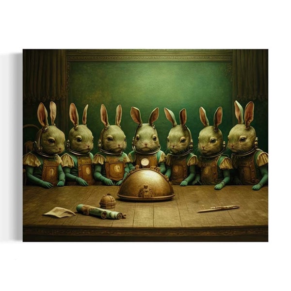 Bunny Pop Surrealist Oil Painting, Heroes of the Future Rabbit Wall Art, Bunny Painting, Surrealist Art, Creepy Weird Strange Odd AS130