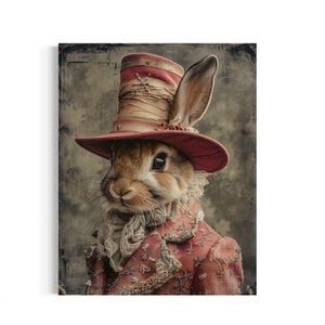 Victorian Rabbit Painting, Denny Bunny Vintage Portrait, Whimsical Animal, Royalcore, Regency Aesthetic, Dark Forest Gallery Wall 80AS