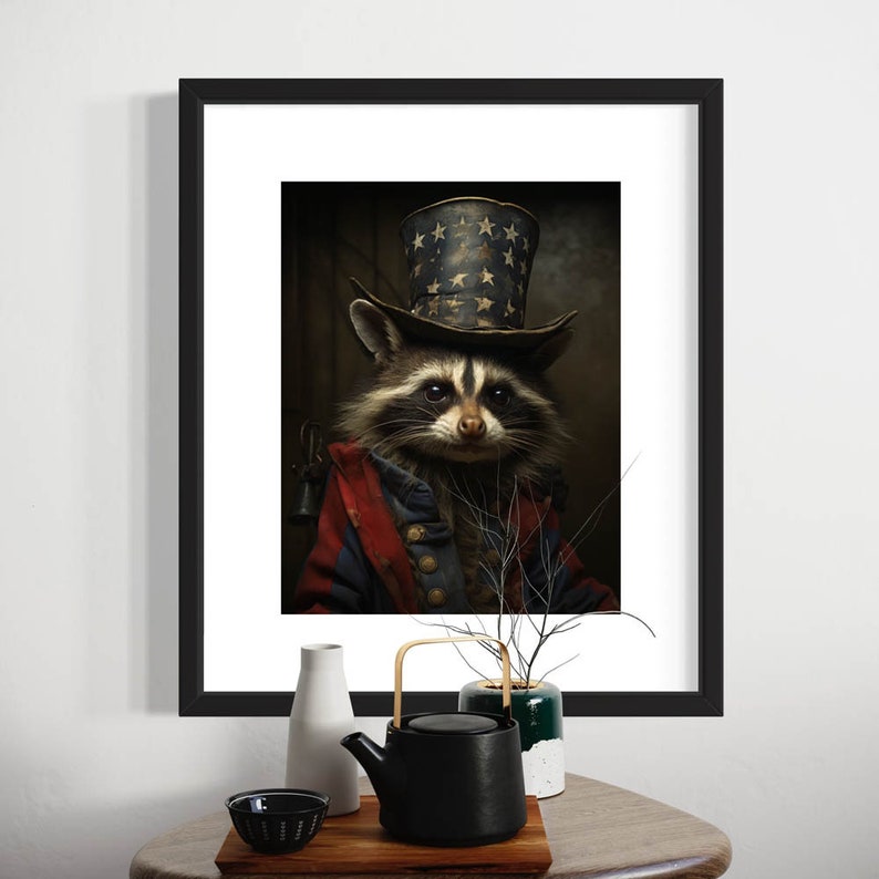 Sam The Racoon Raccoon in Star Hat | Uncle Sam Patriotic Wall Decor, Whimsical ...