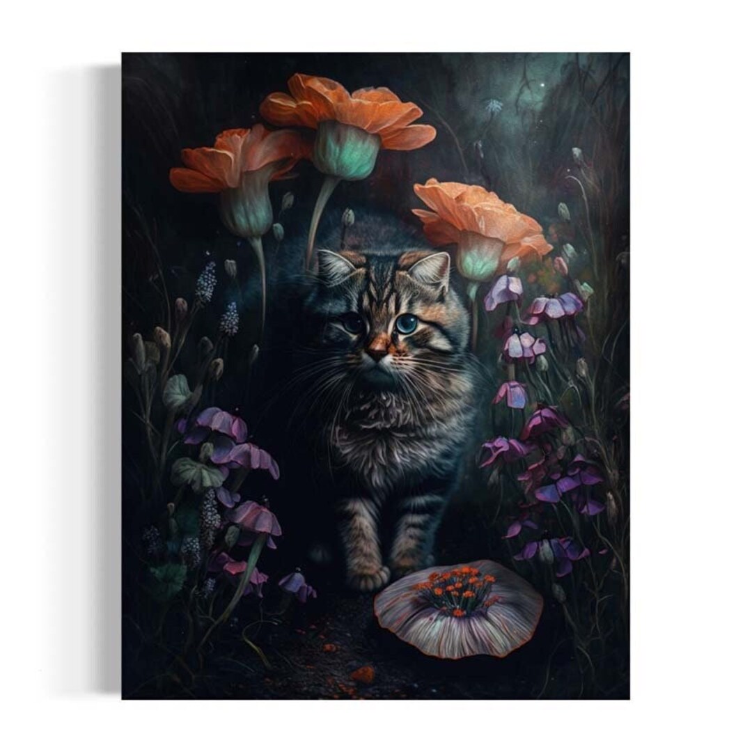 Antique Kitten Wall Decor Vintage Kitty in Wildflowers Etsy