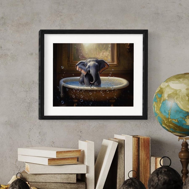 Elephant in the Bathtub Oil Painting | Funny Bathroom Wall Art ...