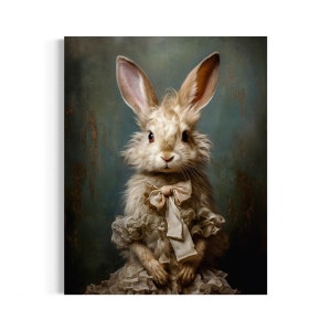 Victorian White Rabbit Painting, Emily Bunny Vintage Portrait, Whimsical Animal, Royalcore, Regency Aesthetic, Dark Forest Gallery Wall 38AS