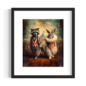 Antique Animal Circus Poster, Vintage Raccoon and Rabbit Circus ...