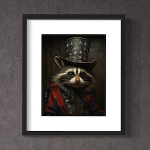 Sam The Racoon Raccoon in Star Hat | Uncle Sam Patriotic Wall Decor, Whimsical ...