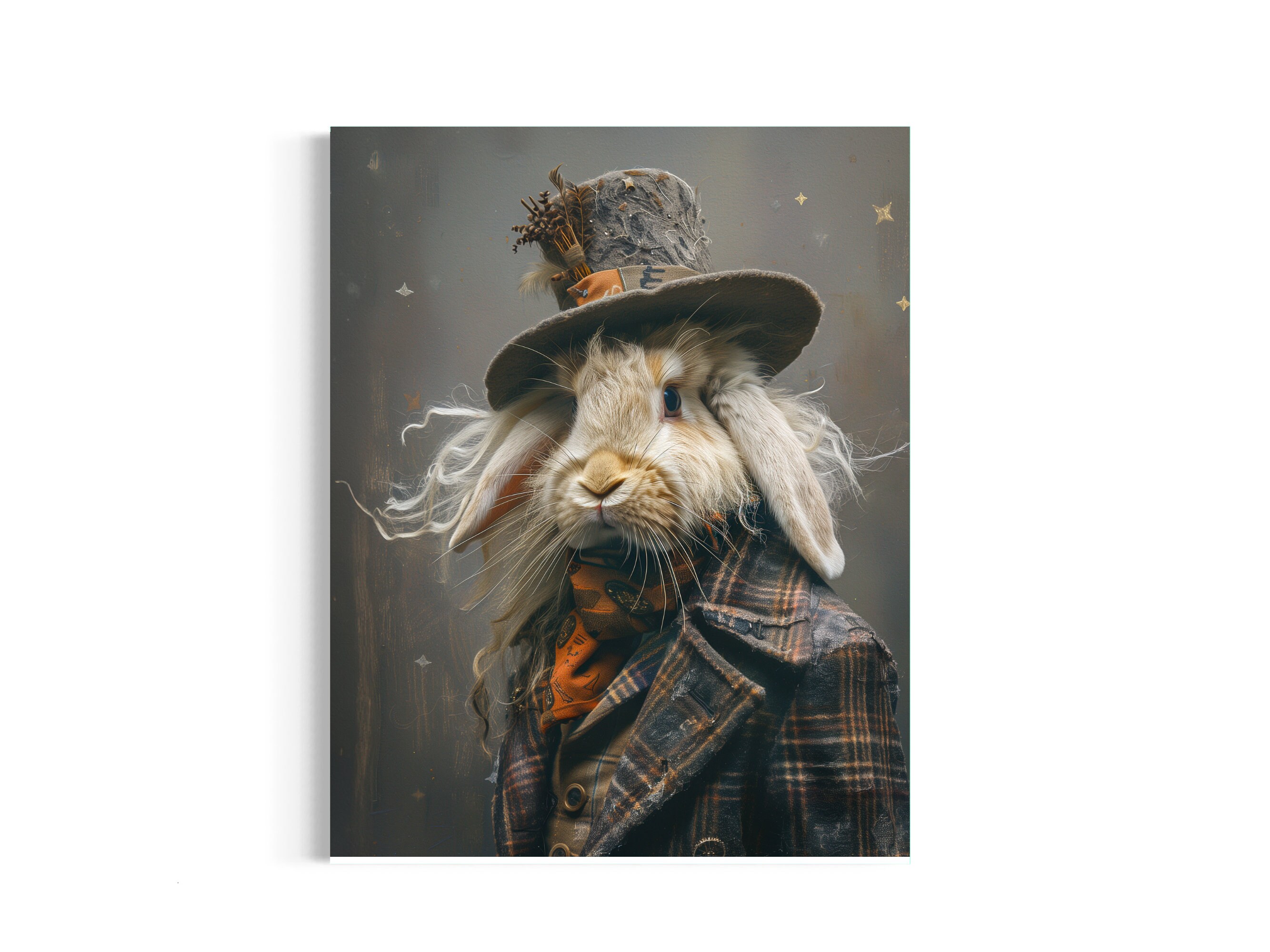 Bunny Wearing Vintage Plaid Jacket, Whimsical Rabbit Painting 