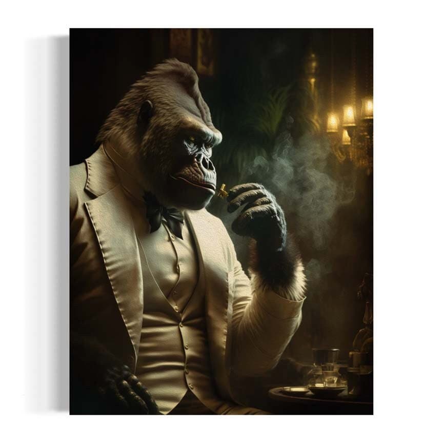 パンツ doublet gorilla hand painted overall White Gorilla Portrait | Vintage Gorilla Wearing White Tuxedo Suit