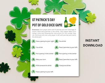 St Patrick's Day Drinking Dice Game | St Patrick's Day Adult Drinking Game | St Patrick's Day Party Game | Drink If Game | Instant Download