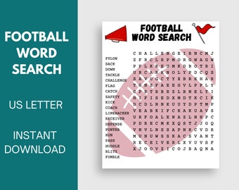 INSTANT DOWNLOAD Football Word Search, Super Bowl Party Game, Football Classroom Activity, Kids Football Word Search, Game Day Printable