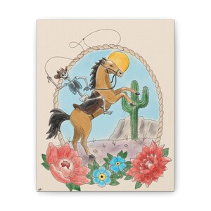 Whimsical Cowboy Canvas Wall Art, Rustic Decor for Home, Farmhouse Style, Gifting for Cowboy Lovers, Fun Kids&#39; Room Decor
