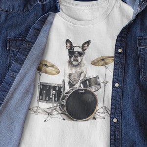 Boston Terrier Drummer T-Shirt, Shirt for Drummers, Gift for Musician, Funny Tee, Drums T-Shirt, Drummer Shirt, Dog lover Shirt