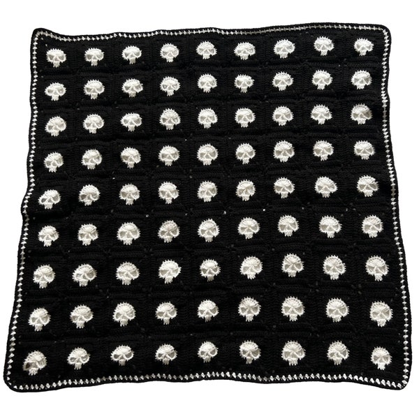 Crochet Skull Granny Square Blanket, Made to order Skull Blanket, Baby Blanket, Throw Blanket