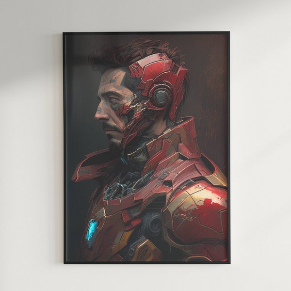 Iron Man Portrait, Printable Digital Print Wall Décor, Post-Impressionism, Marvel Fan Art, Digital Download, Van Gogh Variant