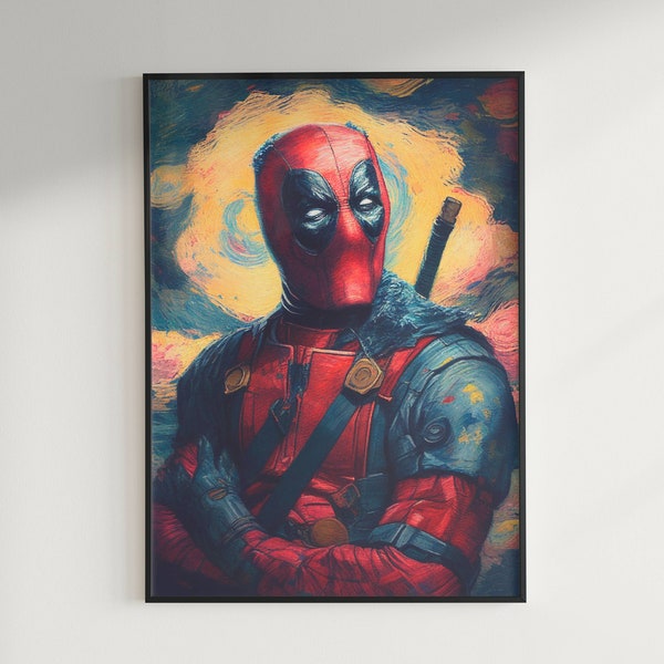 Deadpool Portrait, Printable Digital Print Wall Décor, Post-Impressionism, Marvel Fan Art, Digital Download, Variant 1