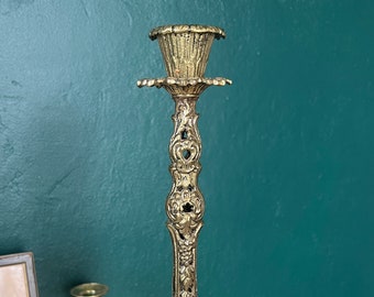 Ornate Vintage Altar Candle Brass 18" Tall Elaborate Detail Beautiful for Mediation, Spiritual, Religious Shrine