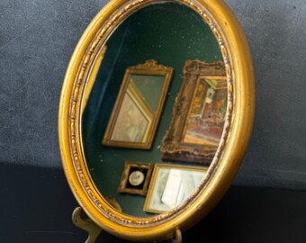 Vintage Gold Framed Wall Mirror Small Oval Round Gilded with Fine Detail