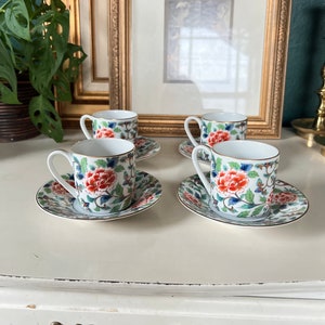RARE Vintage Japanese Shibata Floral with Gold Tea Cups & Saucers | Excellent Vintage Condition!