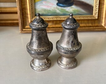 Vintage Silver Plated Ianthe Salt and Pepper Set with Beautiful Detail and Original Clay Stoppers Made in England