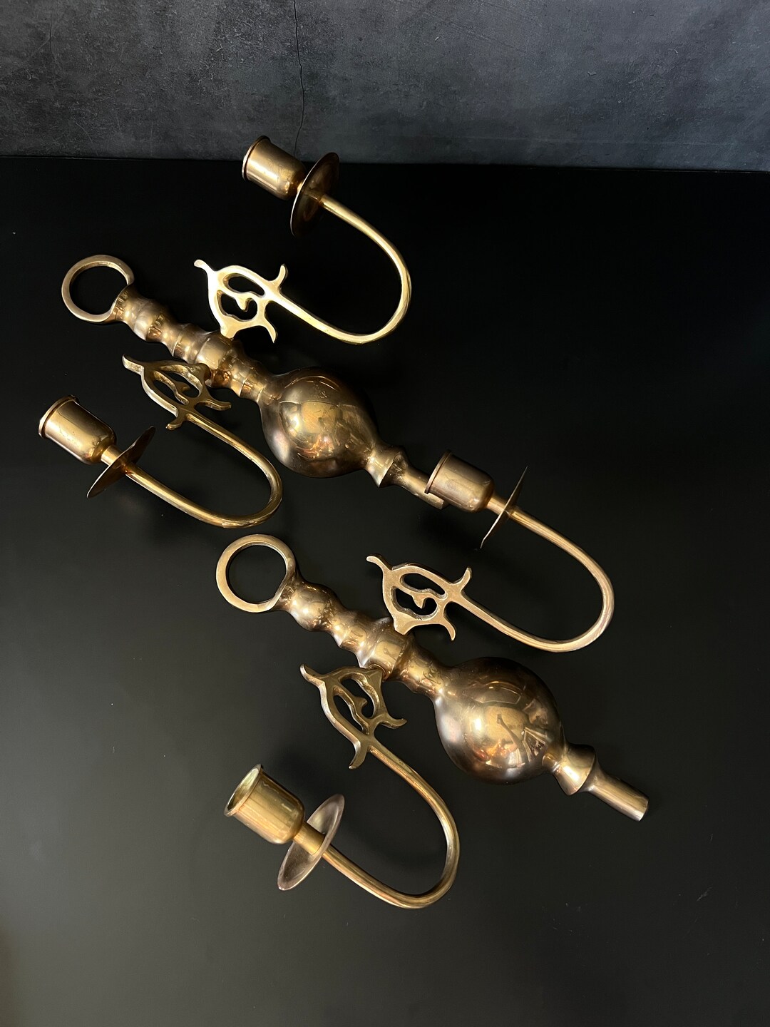 Pair Ornate Solid Brass Wall Sconces Candlestick Holders Etsy