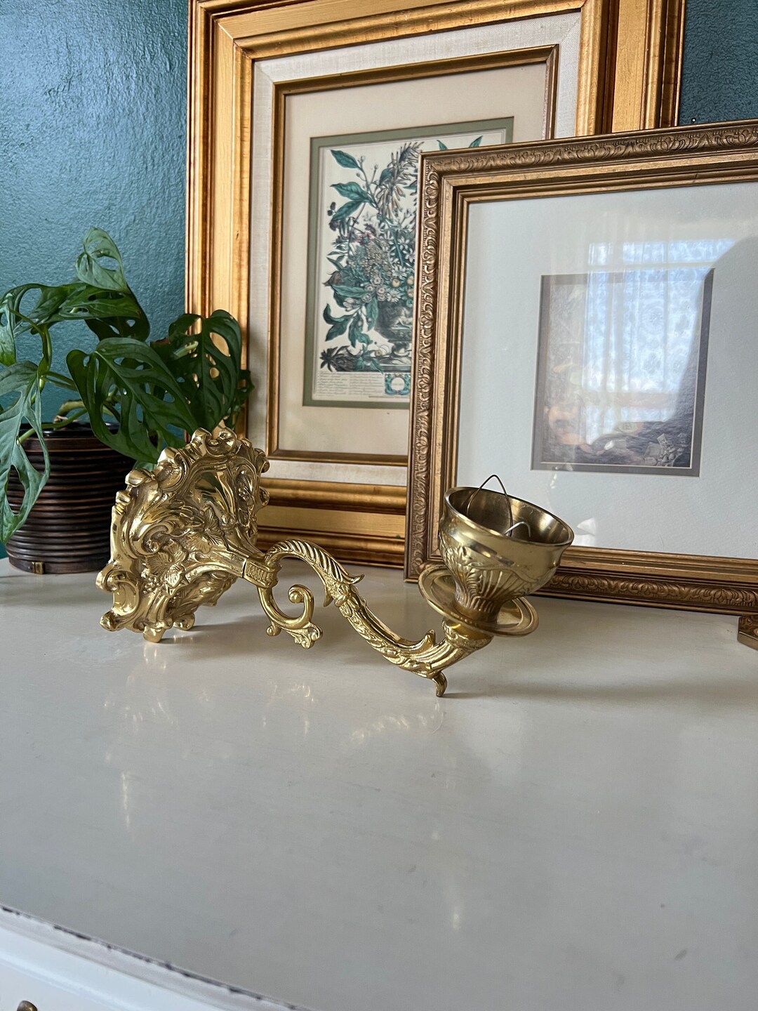 Ornate Antique Brass Wall Sconces Candlestick Holders French Rococo Etsy