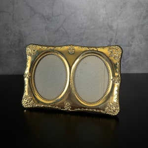 Vintage Solid Brass Double Frames | Small Rectangle, Oval, Gold Unique for Baby Child Wedding