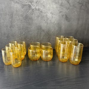 16 Pc Set Vintage Anchor Hocking Tumblers, Low Balls, and Juice Glasses Drinkware Honey Yellow Handmade Mouthblown Glass