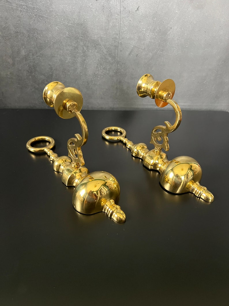 Pair Solid Brass Wall Sconces Candlestick Holders Vintage Baldwin