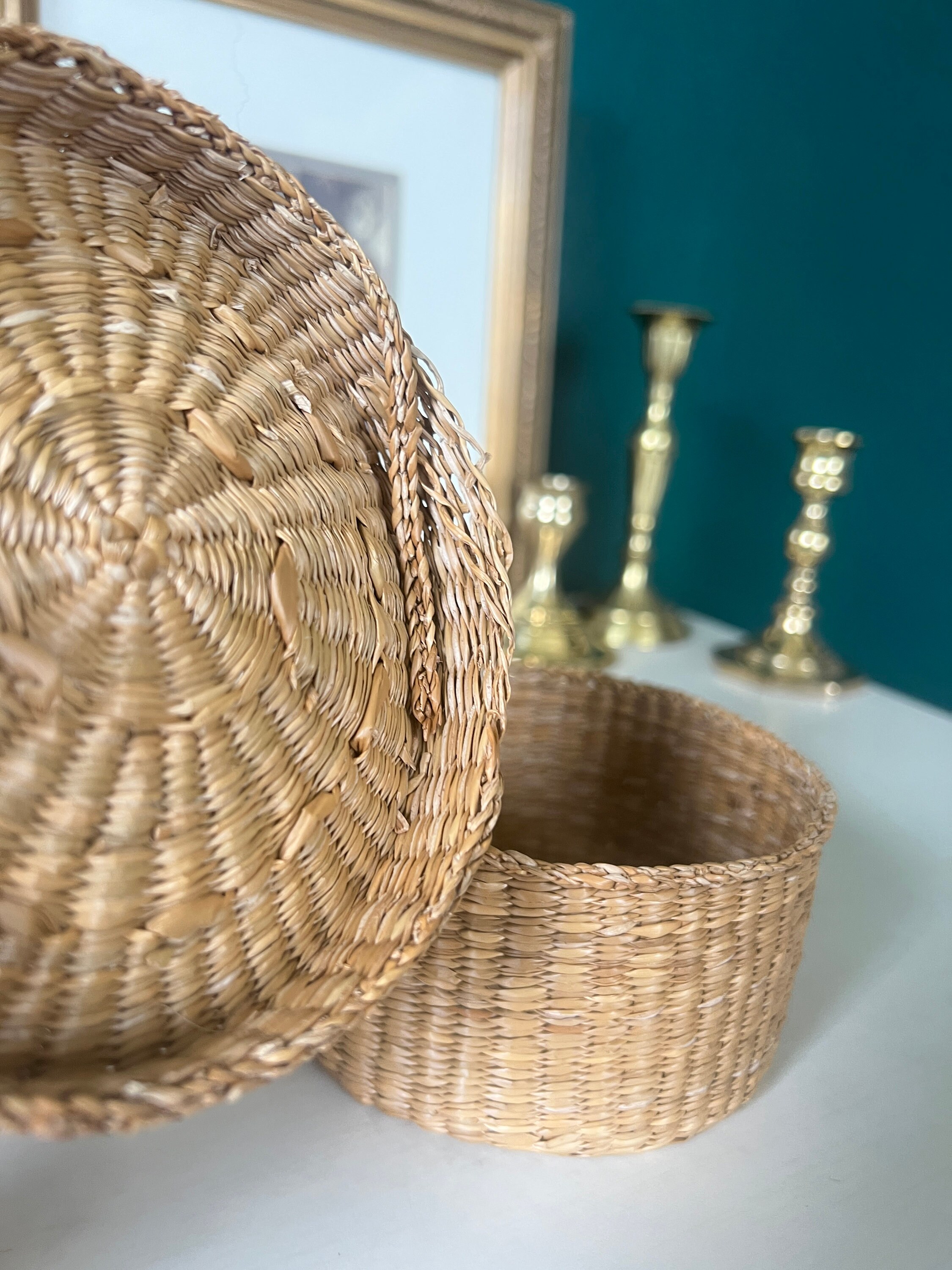 Sweetgrass Nesting Baskets Set of 2 Vintage With Lids Etsy
