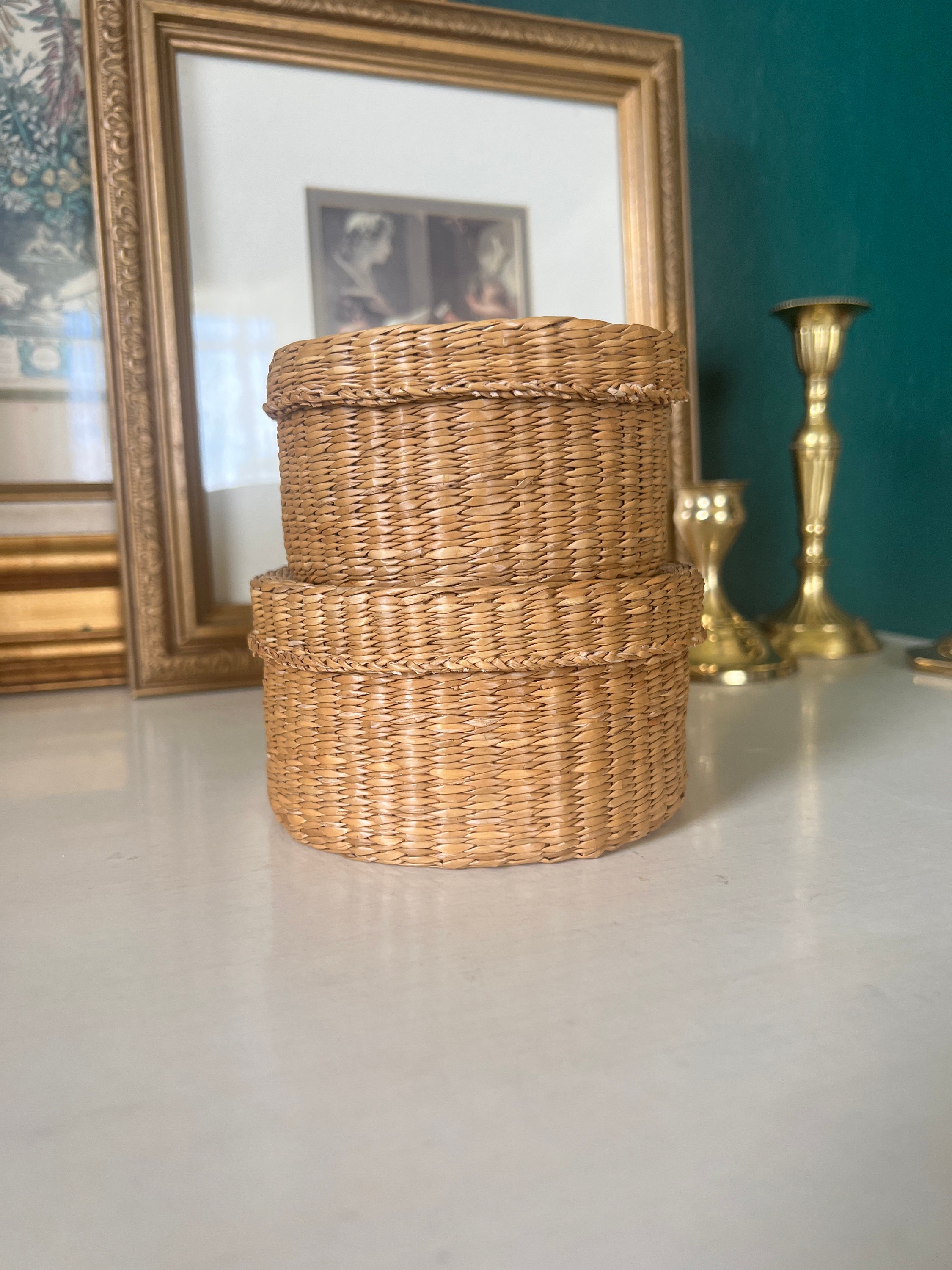 Sweetgrass Nesting Baskets Set of 2 Vintage With Lids Etsy