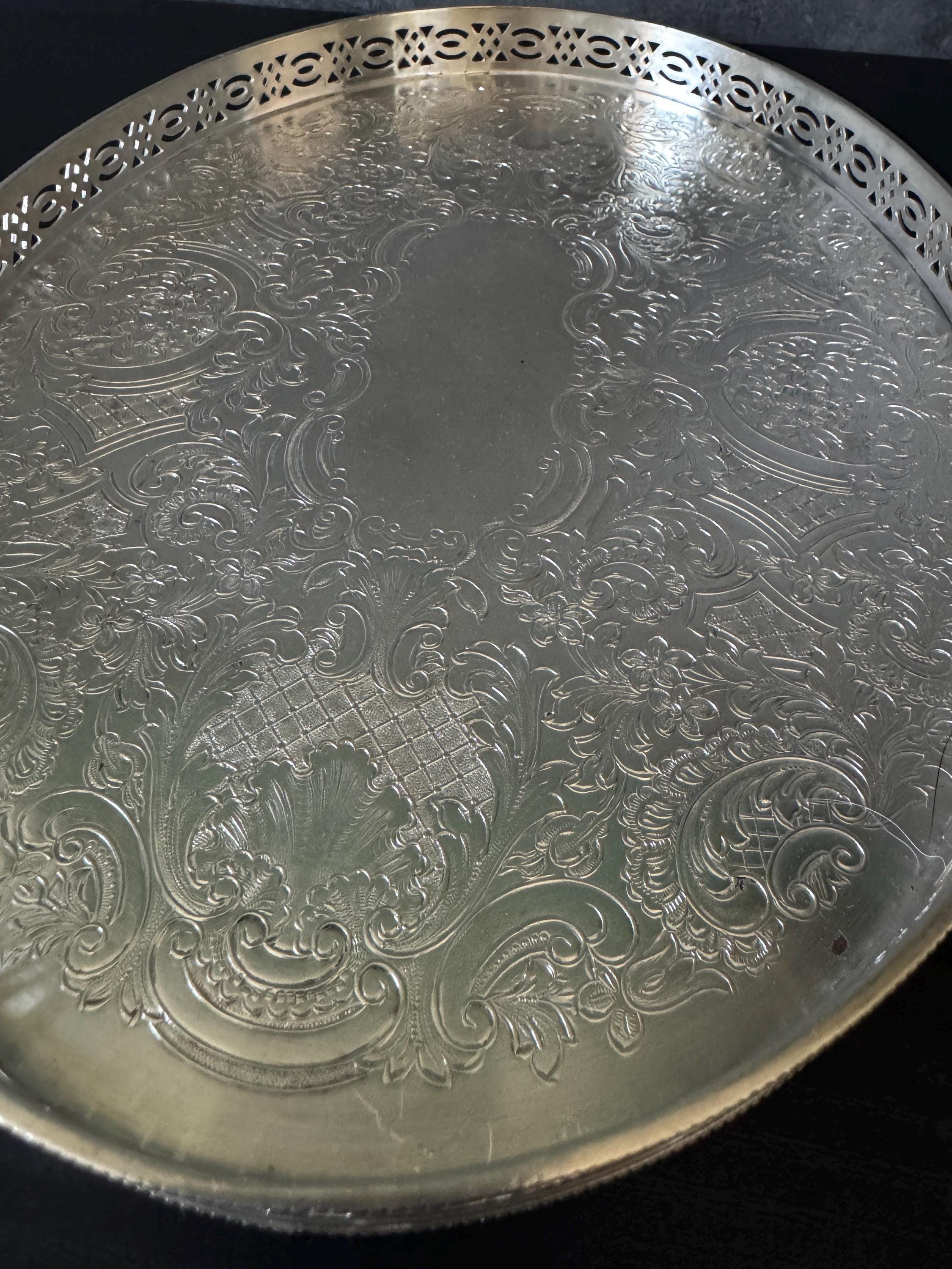 【英国銀器Barker Ellis】ギャラリートレー オーバル型 46cm Barker Ellis English Silver Plate 11
