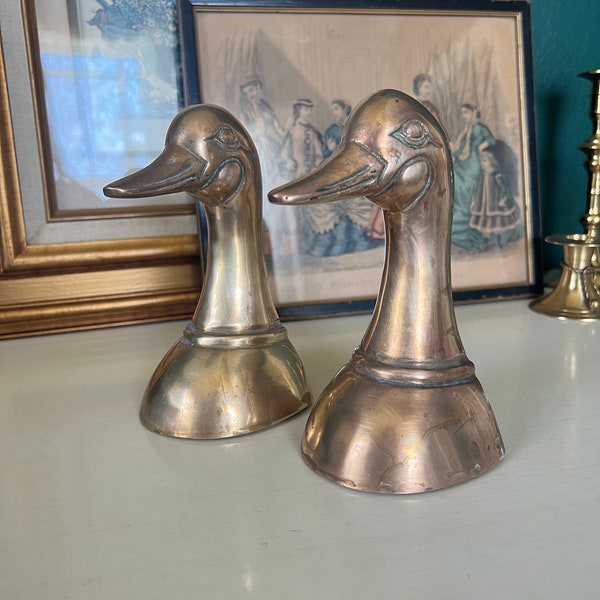 Vintage Decoy Duck Bookends in Cast Recently Polished Brass