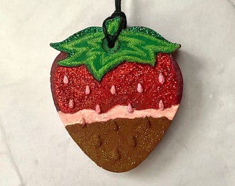 Chocolate Dipped Strawberry Car Freshie, Hanging or Vent Clip, Strawberry Freshie, Strawberry Car Air Freshener, Valentine's Day Car Decor