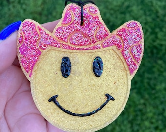 Happy Cowgirl/Cowboy Freshie, Vent Clip or Hanging, Smiley Glam Cowgirl Car Air Freshener, Car Charm, Western Car Decor