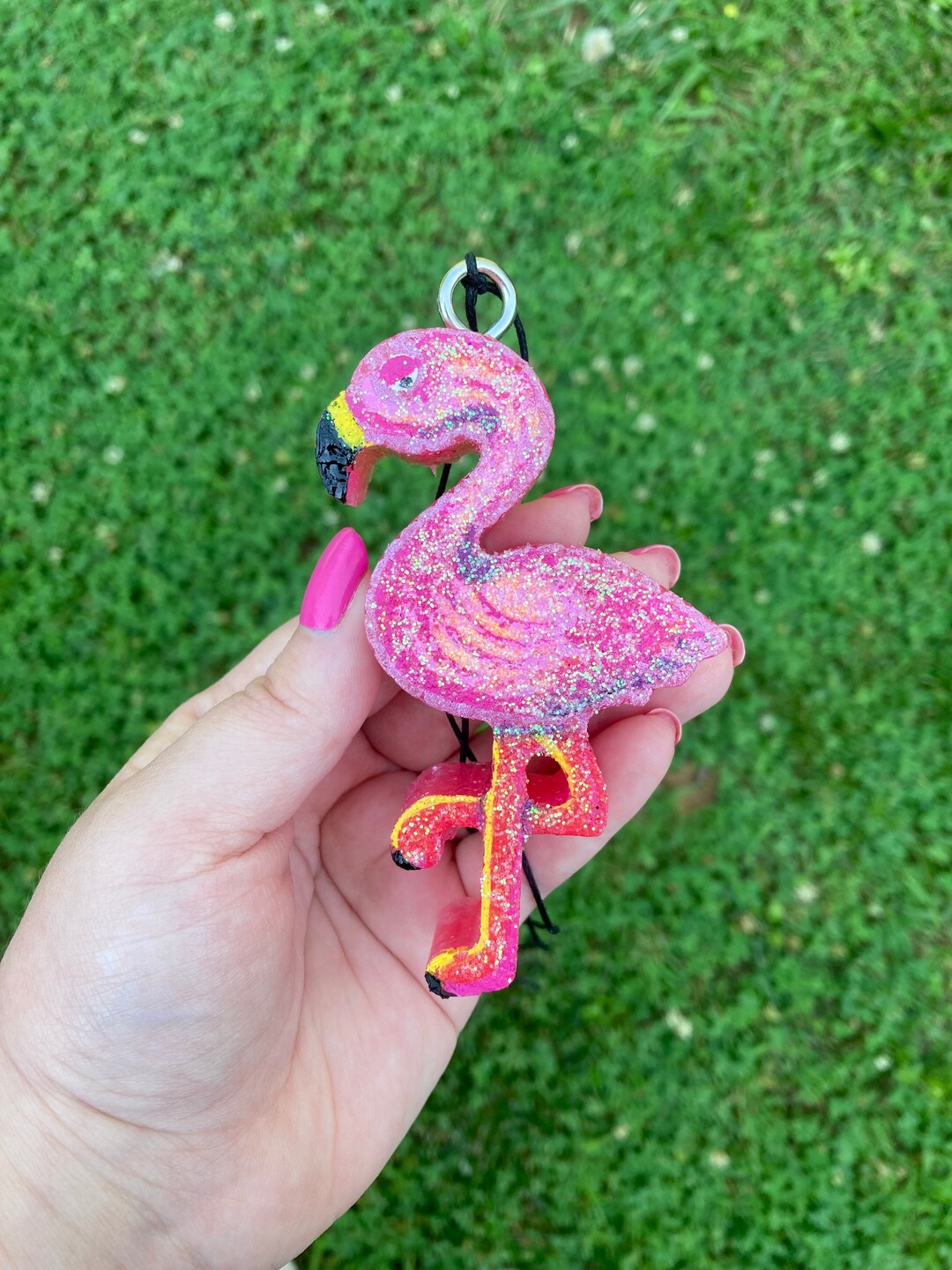 Pink Flamingo Car Freshie, Cute Summery Glittery Car Air Freshener
