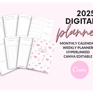 2025 Pink Digital Planner | Hyperlinked Aesthetic Planner for Goodnotes & Notability | Bow Themed | iPad Planner PDF