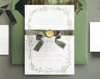 ELINOR | Floral Wreath Wildflower Wedding Invitation | Elegant Wedding Stationery Suite | Printed Stationery