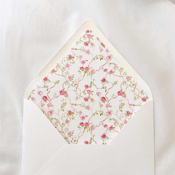 PRINTED Hand Painted Pink Toile Pattern Envelope Liner | Wedding Invitation Stationery Accessories | Wedding Envelopes