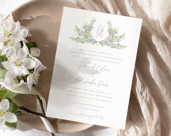 MARIANNE | Floral Wedding Crest Invitation | Custom Wedding Design | Elegant Wedding Stationery Suite | Printed Stationery