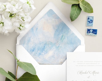 PRINTED Romantic Blue Clouds Abstract Painting Envelope Liner | Wedding Invitation Stationery Accessories | Set of 10