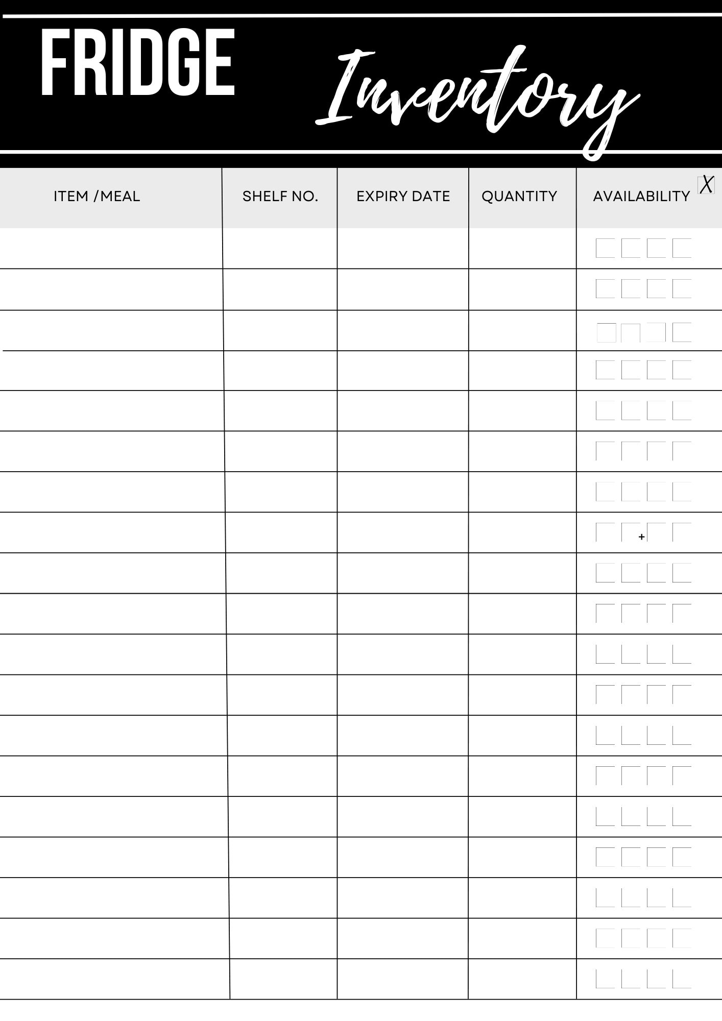 Fridge Inventory Stock Printable / Home Organisation / Food Tracking ...