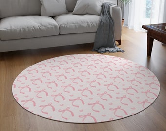 Coquette Pink Bow and Hearts Round Rug Carpet, Coquette Home Decor, Cottagecore Room Decor, Coquette Room Decor, Coquette Carpet Round